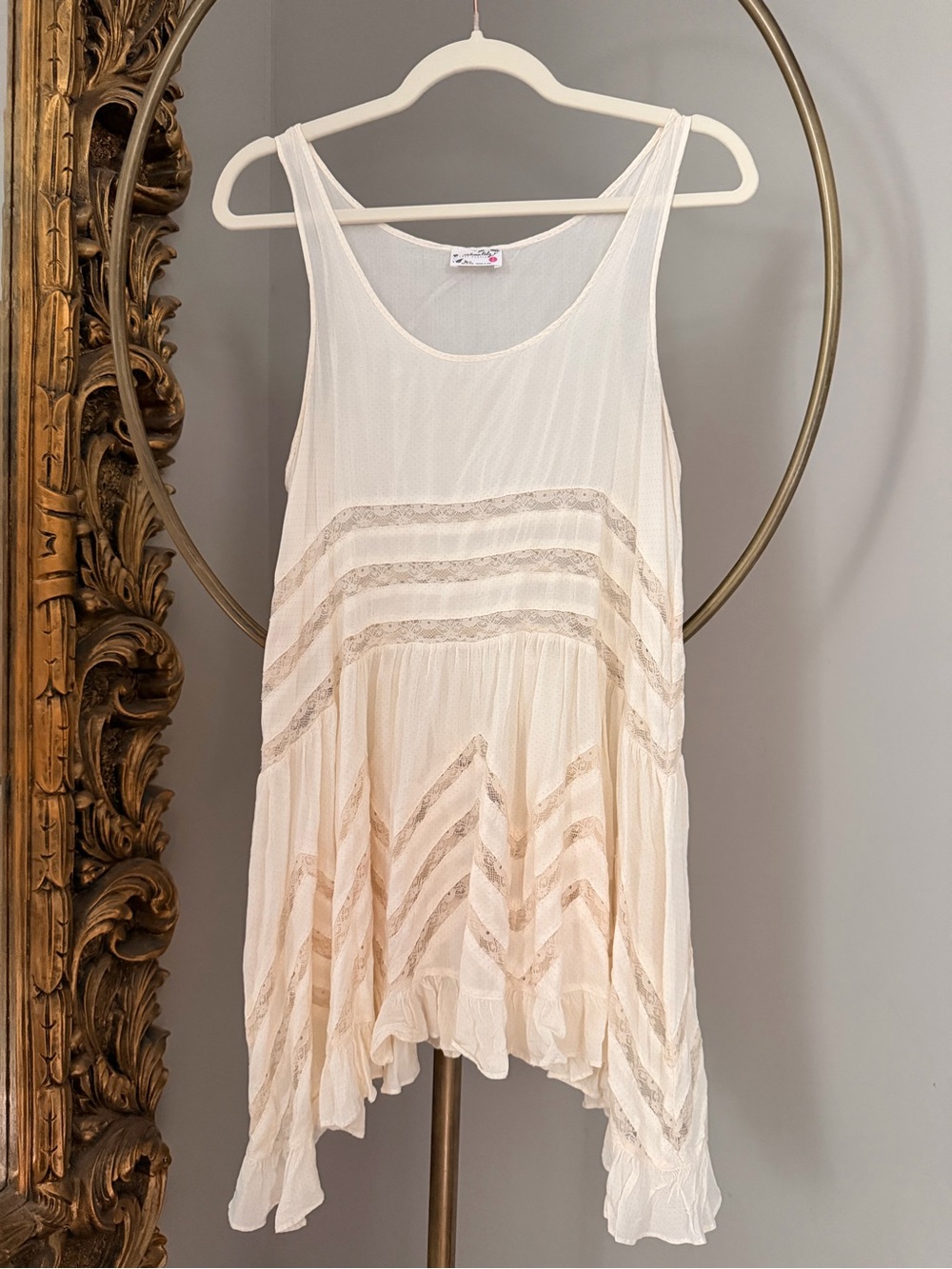 Free People Voile Mini Dress - Boho Ivory Sleeveless Swing Dress
